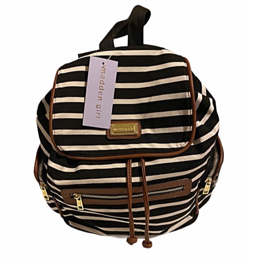 MADDEN GIRL BLACK/WHITE STRAPS BACKPACK